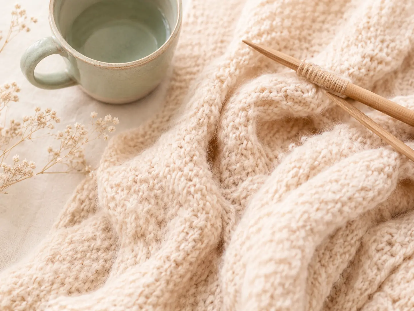 A cosy mug and knitting